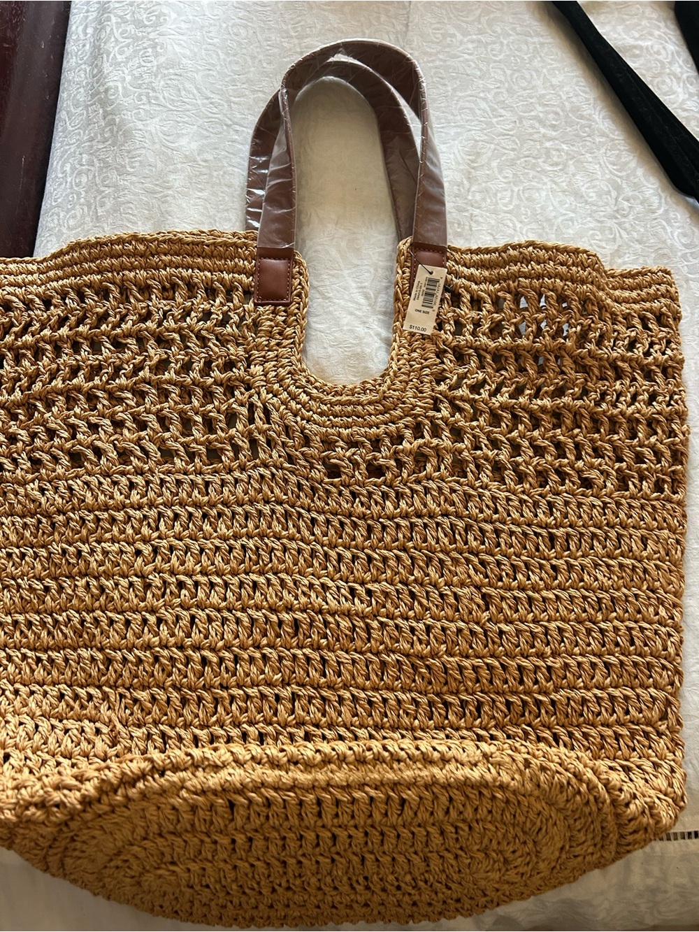 Banana Republic Woven Straw Tote in Tan with Brown Handles